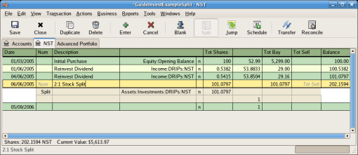 The NST Account After A Simple Stock Split