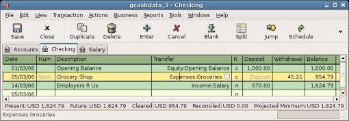 The Checking account after postponing the reconciliation