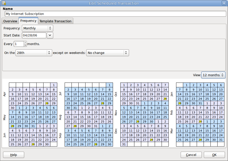 Frequency Tab Of The Edit Scheduled Transaction Window