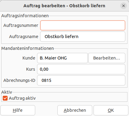 Einen neuen Auftrag anlegen