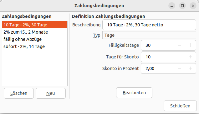 Zahlungsbedingungen verwalten