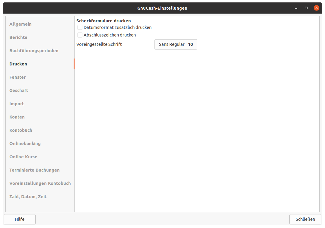 Die GnuCash-Einstellungen für das Drucken