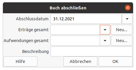 Der Dialog „Buch abschließen“
