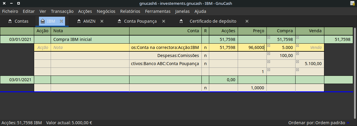 Configurar o portefólio actual