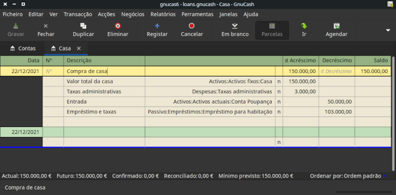 Parcelas da transacção de compra