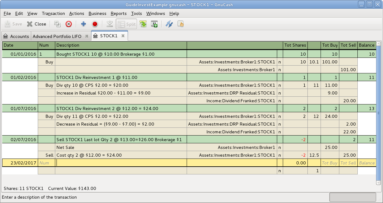 Example of security register before lot scrubbing