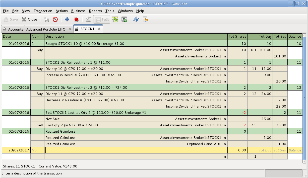 Example of Register after scrubbing a single lot