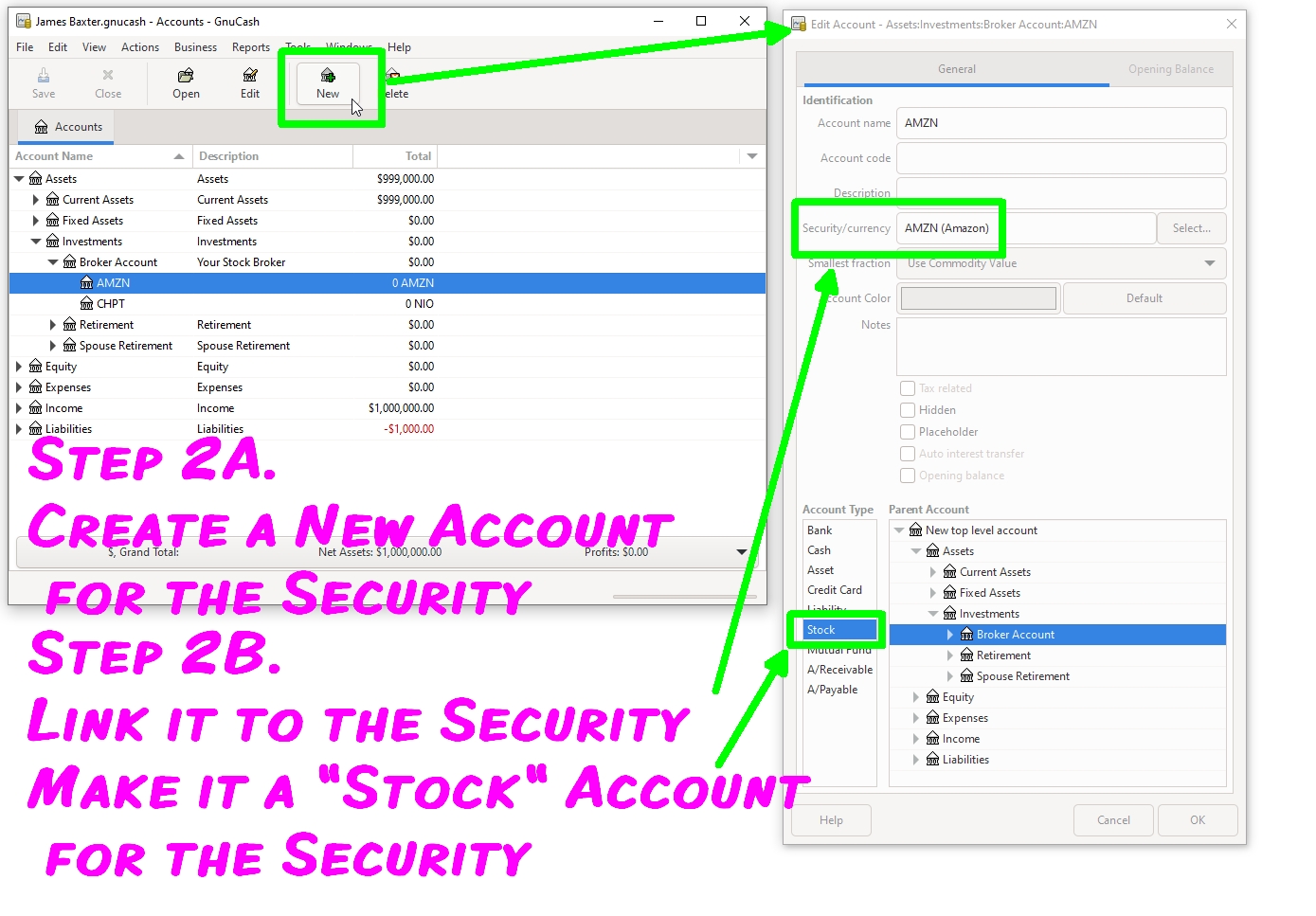 Linking new Account to a security